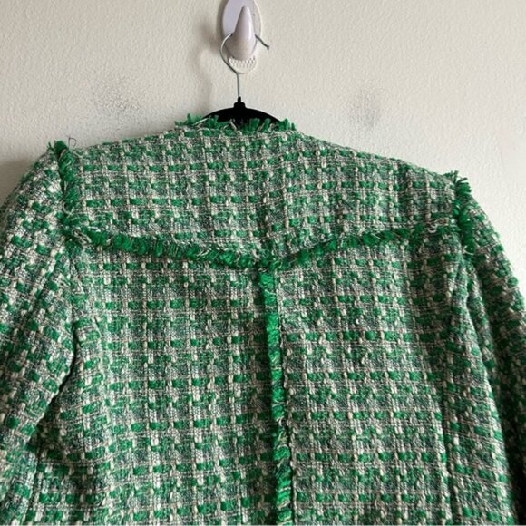 Mango Sz S Tweed Green Elegant Open Front Blazer - Picture 10 of 13